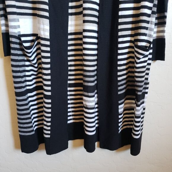 VINCE Striped Intarsia Open Front Longline Merino Wool Cardigan Multi Women's XS - Picture 4 of 10
